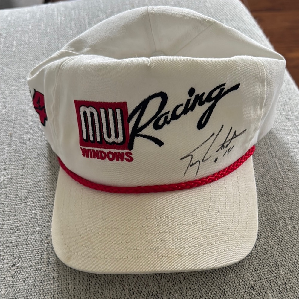White Racing Cap with Red and Black Accents